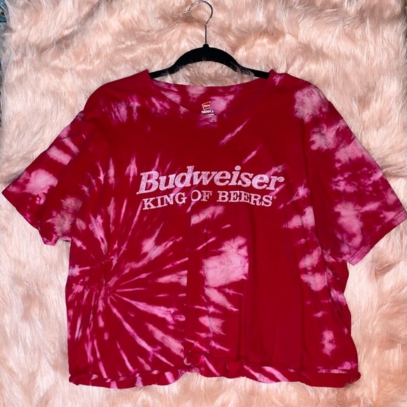Cropped Budweiser Beer Tee Oversized Shirt Custom Tie Dye - Picture 2 of 5